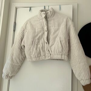 Le Lis Off White Corduroy Puffer Jacket Cropped size S